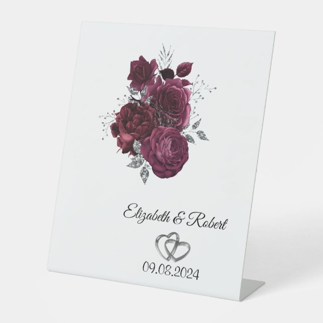 Burgund-Rose Hochzeit Sockelschild (Vorderseite)