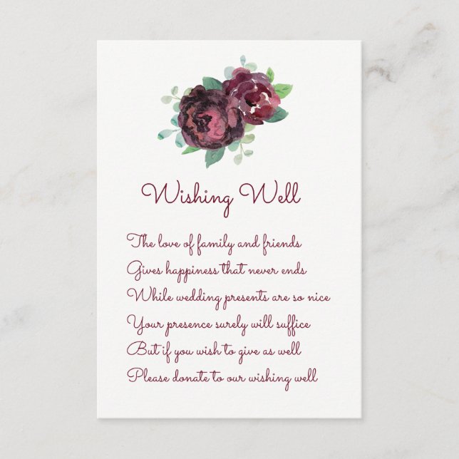 Burgund Rose Hochzeit Wunschkarten Begleitkarte (Vorderseite)
