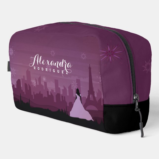 Burgund Rose Paris Feuerwerke Quinceañera Waschbeutel (Rechte Ecke)