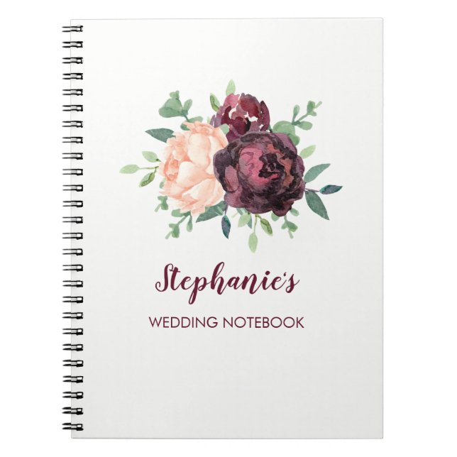 Burgund Rose Peach Peony Personalisiert Wedding Notizblock (Vorderseite)