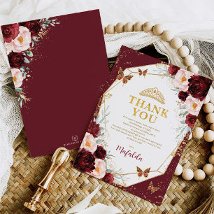 Burgund Rose Quinceañera Butterfly Danke Karte