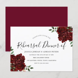 Burgund Rose Romantische Hochzeitsfeier Probe Einladung