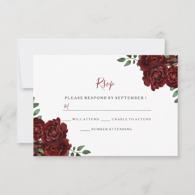 Burgund Rose Romantischer Hochzeitsrop RSVP Karte (Vorderseite)