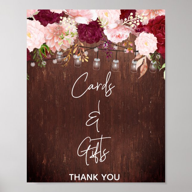 Burgund Rose Rosa Blumenmason Jar Cards Geschenke Poster (Vorne)