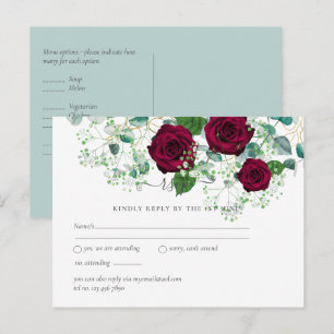 Burgund Rose Sage Eukalyptus Wedding RSVP Postkarte