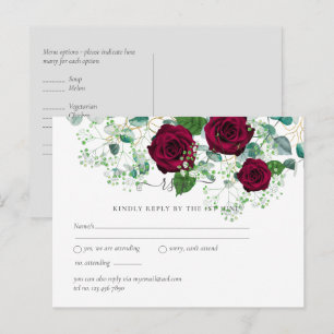 Burgund Rose Sage Eukalyptus Wedding RSVP Postkarte