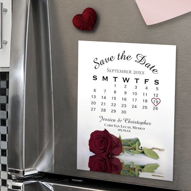 Burgund Rose Save the Date Kalender Magnet (On Refrigerator)