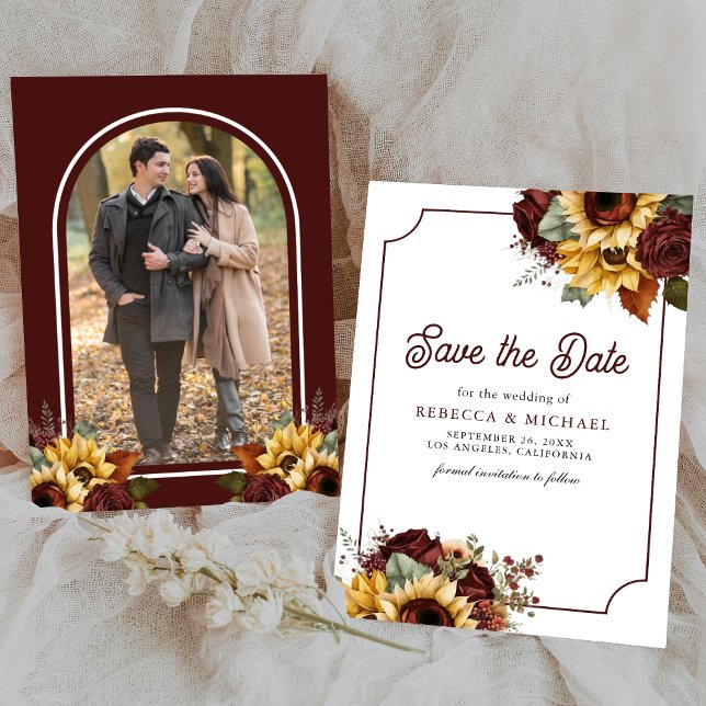 Burgund Rose Sonnenblumen Foto Hochzeit Save The Date (Von Creator hochgeladen)