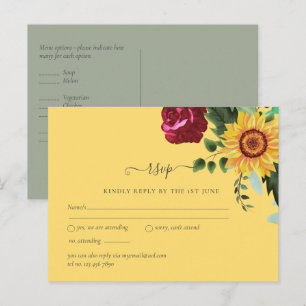 Burgund Rose Sonnenblumen Hochzeit RSVP Postkarte