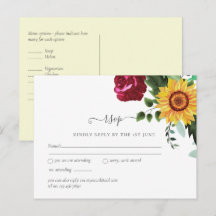Burgund Rose Sonnenblumen Hochzeit RSVP