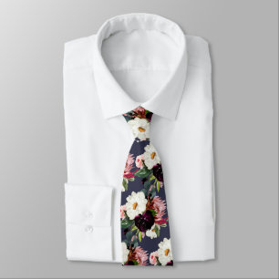 Burgund + Rosé-Wasserfarben-Blumen Krawatte