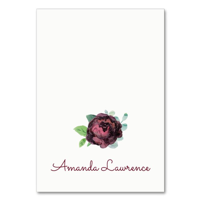 Burgund Rose Wasserfarben Personalisierte Platzkar Tischnummer (Vorderseite)