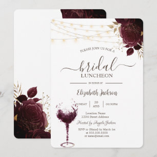 Burgund-Rose, Weinglas Bridal Luncheon Einladung