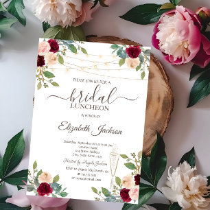 Burgund-Rose, Weinglas, Bridal Luncheon Einladung