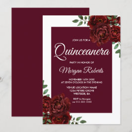 Burgund Rose White Border Quinceanera Einladung
