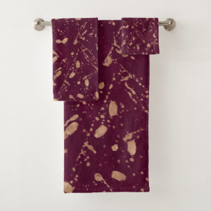 Burgund & Roségold-Spritzer Moderne Abstrakte Kuns Badhandtuch Set