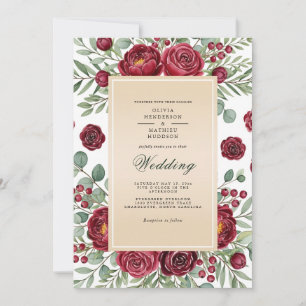 Burgund-Rosen Botanische Hochzeit Einladung