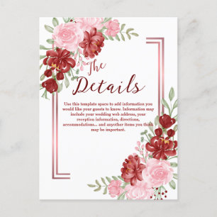 Burgund & Rosen Florale Hochzeit Postkarte