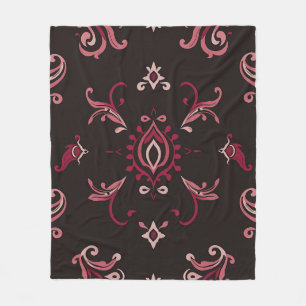 Burgund-Rot-Damask-Blumenornament-Muster Fleecedecke