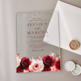 Burgund Rot Elegante: Rote Rose Hochzeit Acryleinladungen