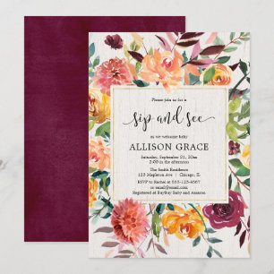 Burgund rot fallen floral elegant schlucken und se einladung