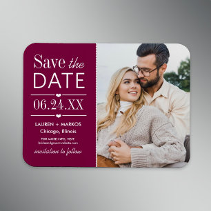 Burgund-Rot geteilte Foto-Save-the-Date-Karte Magnet