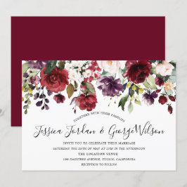 Burgund Rot-Romantische Aquarellfarben Blume Hochz Einladung