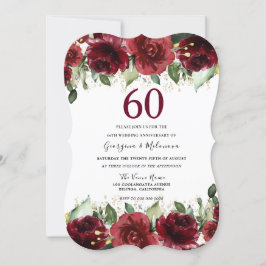 Burgund Rot Romantischer 60. Hochzeitstag Einladung