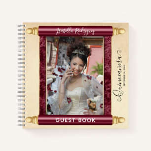 Burgund-Rot Scroll Foto Budget Quinceañera Gast Notizbuch