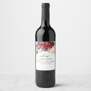 Burgund Rot und Rosa Floral Boho Weinetikett
