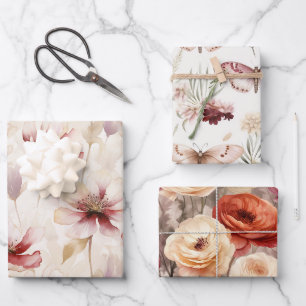 Burgund Rot Weiße Blume Schmetterlinge Geschenkpapier Set