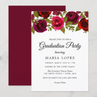 Burgund Rote Blume Elegante Graduierungspartei