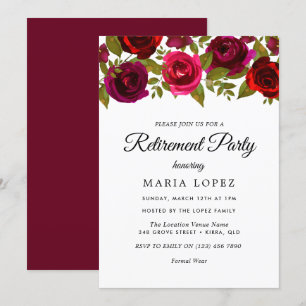 Burgund Rote Blume Elegantes Party für die Altersv Einladung