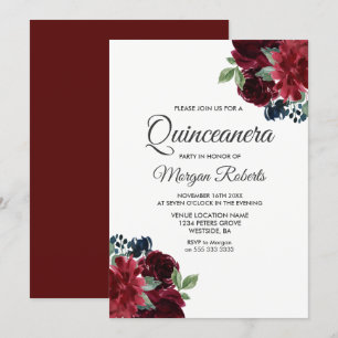 Burgund Rote Blume Quinceanera Party laden Einladung