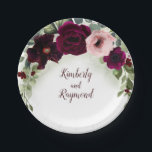 Burgund Rote Flora Frische Pasta machen Pappteller<br><div class="desc">Burgund Blume elegante Hochzeitspapiere Teller</div>