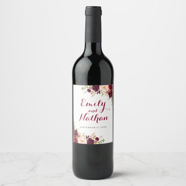 Burgund Rote Hochzeit im Herbst Weinkarte Weinetikett (Vorderseite)