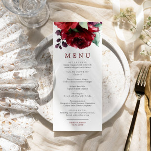 Burgund Rote Rose Blume Hochzeitmenü Menükarte