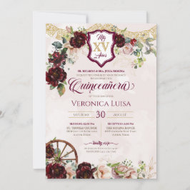 Burgund Rote Rose Elegante Charro Quinceanera Einladung