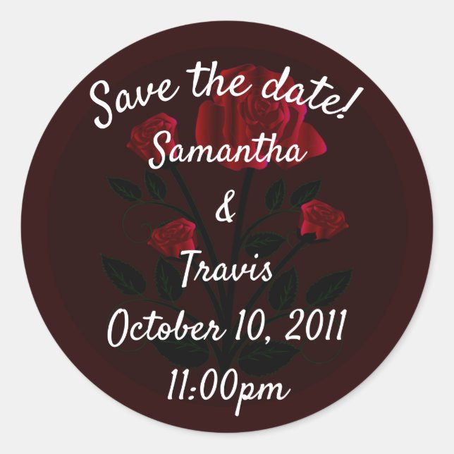 Burgund Rote Rose Elegante Hochzeit Save the Date Runder Aufkleber (Vorderseite)