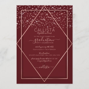 Burgund Rote Rose Gold Confetti Border Abschluss Einladung