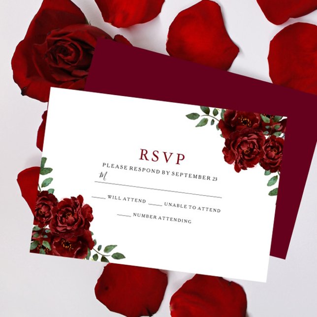 Burgund Rote Rose Romantische Jede Anlässe RSVP Karte (Von Creator hochgeladen)