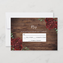 Burgund Rote Rose Rustic Wood Wedding RSVP