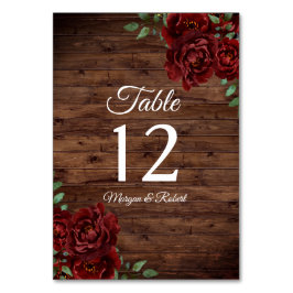 Burgund Rote Rose Rustic Wood Wedding Tischnummer