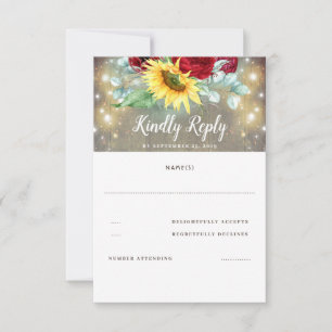 Burgund Rote Rose und Sonnenblumen Hochzeit im Her RSVP Karte