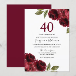Burgund-Rote Rosen 40. Hochzeitstag Einladung