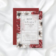 Burgund Rote Rosen Anemone Floral Wedding RSVP