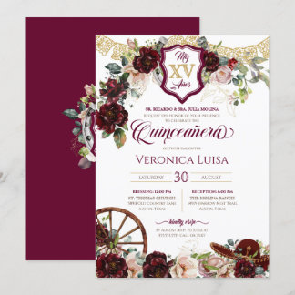 Burgund Rote Rosen Elegante Charro Quinceanera Inv Einladung