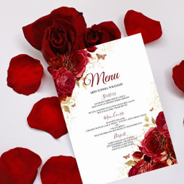 Burgund Rote Rosen Hochzeit Verlobung Quinceanera Menükarte