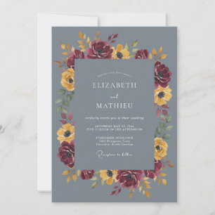 Burgund rote Schieferblumen Hochzeit Einladung