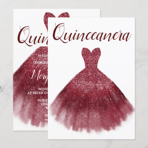 Burgund Roter Glitzer Kleid Quinceanera Party 15. Einladung